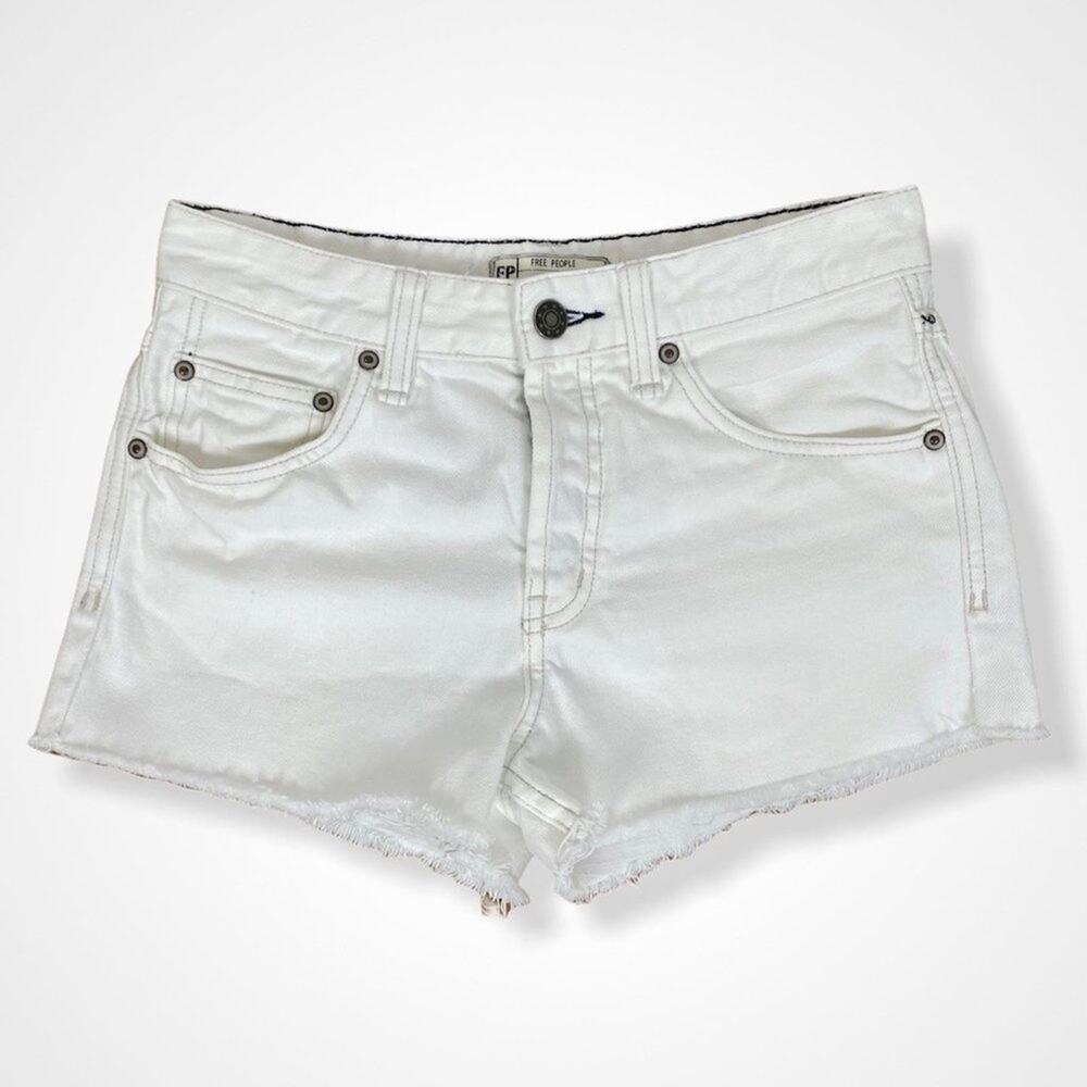 Free People Button Fly Cut Off Shorts size 24 White Festival